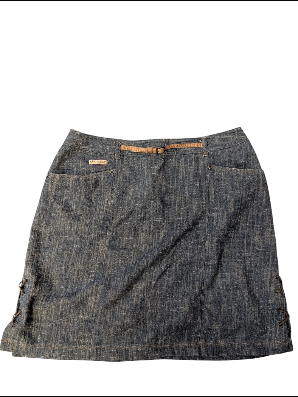 2/22$ Denim Skirt with Side Lace Detail - Blue